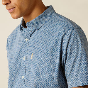 Ariat Men's Miller Stretch Modern Fit Short Sleeve Shirt, Blue Ridge