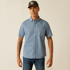 Ariat Men's Miller Stretch Modern Fit Short Sleeve Shirt, Blue Ridge