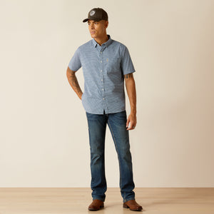 Ariat Men's Miller Stretch Modern Fit Short Sleeve Shirt, Blue Ridge