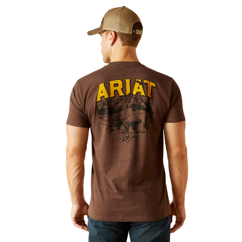 Ariat Men's Ariat Bison Sketch Shield T-Shirt, Brown Heather