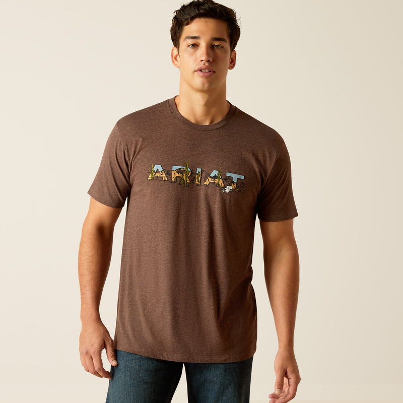 Ariat Men's Ariat Logo SW Landscape T-Shirt, Brown Heather