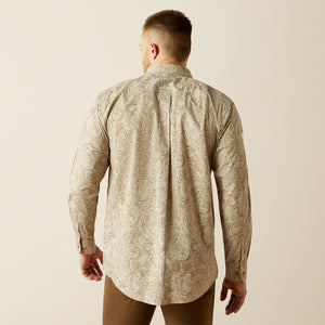Ariat Men's Team Logo Kason Classic Fit Long Sleeve Shirt, Brown|Off White