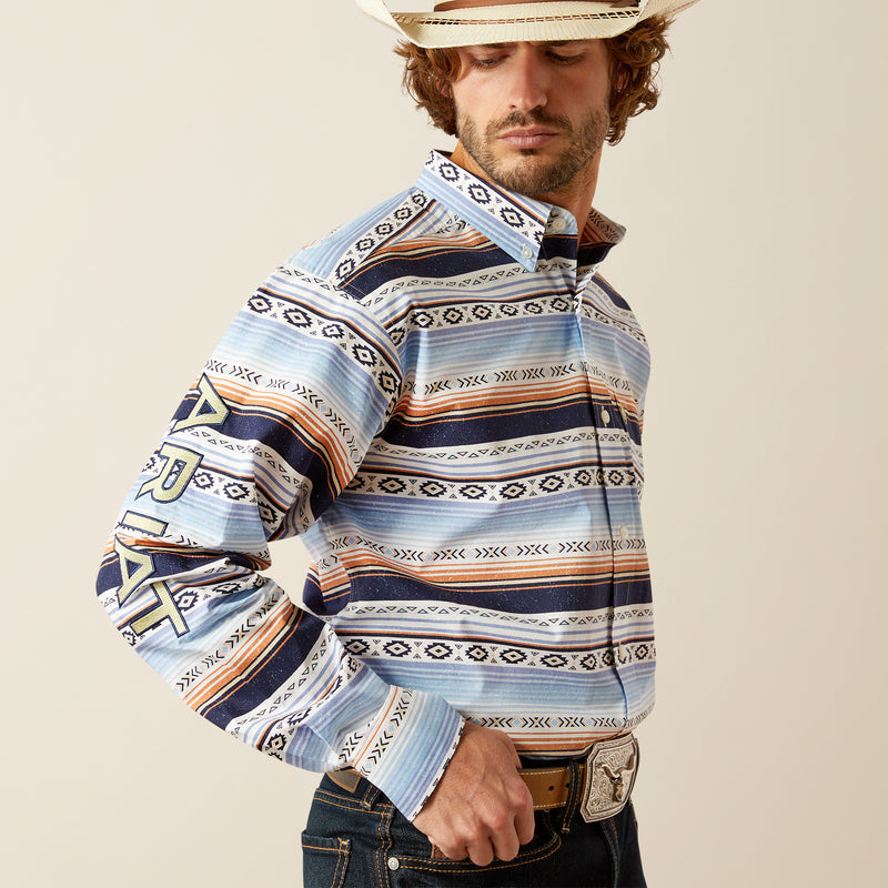 Ariat Men's Team Logo Deacon Classic Fit Long Sleeve Shirt, Blue|Light Green