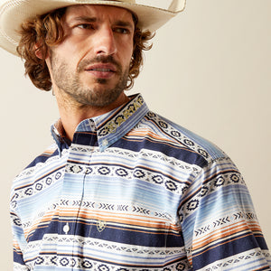 Ariat Men's Team Logo Deacon Classic Fit Long Sleeve Shirt, Blue|Light Green