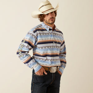 Ariat Men's Team Logo Deacon Classic Fit Long Sleeve Shirt, Blue|Light Green