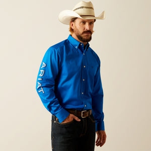 Ariat Men's Team Logo Twill Classic Fit Long Sleeve Shirt, Blue/Light Blue