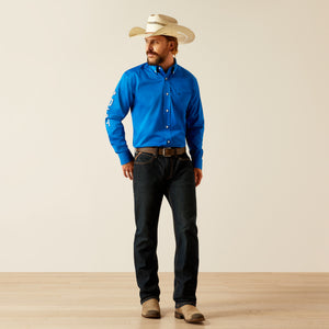 Ariat Men's Team Logo Twill Classic Fit Long Sleeve Shirt, Blue/Light Blue