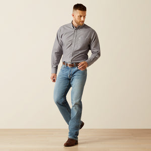 Ariat Men's Wrinkle Free Solid Classic Fit Long Sleeve Shirt, Grey