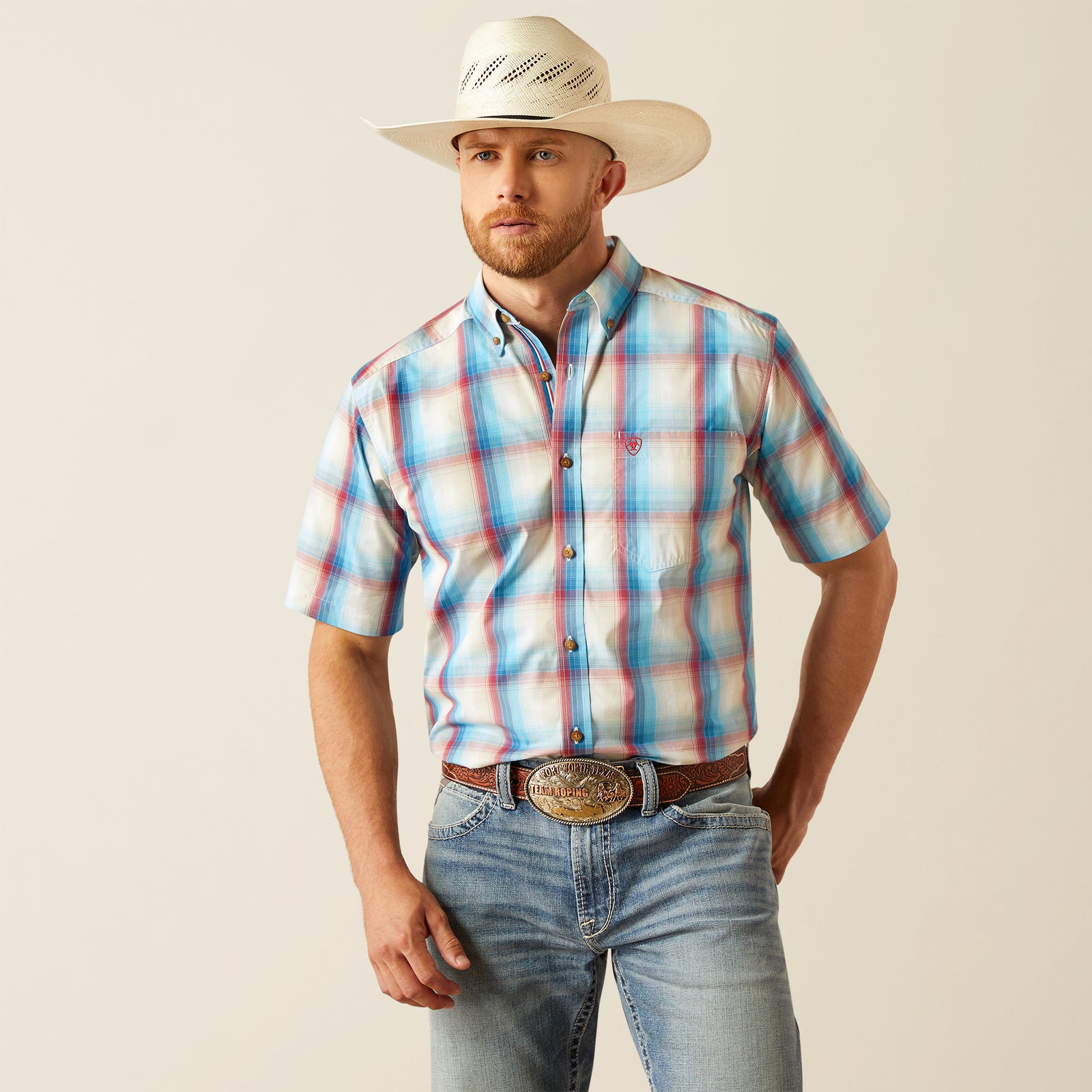 Ariat Men's Pro Series Sunny Classic Fit Short Sleeve Shirt, Blue