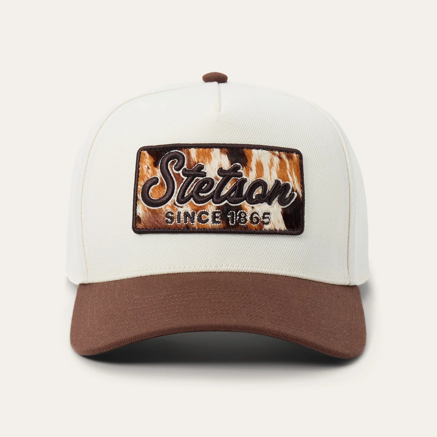 Stetson Cowhide Patch Trucker Cap, Off White / Brown