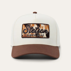 Stetson Cowhide Patch Trucker Cap, Off White / Brown