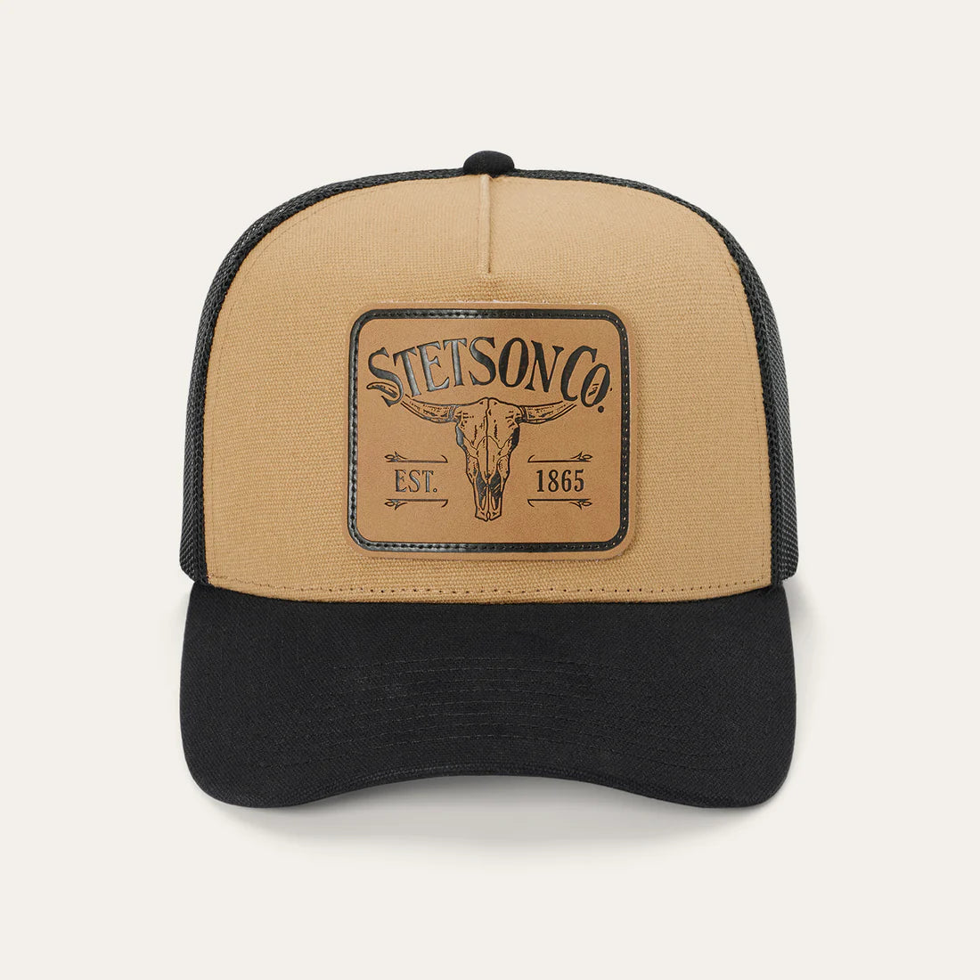 Stetson Longhorn Patch Trucker Cap, Tan/Black