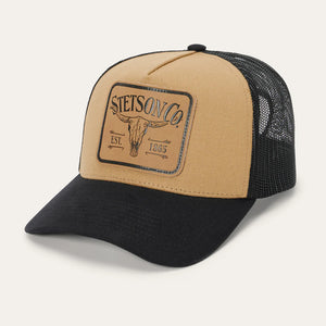 Stetson Longhorn Patch Trucker Cap, Tan/Black