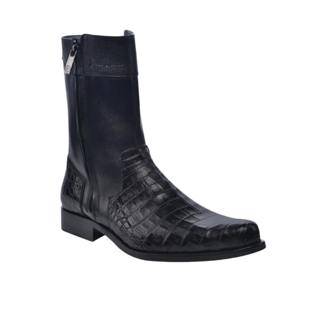 Cuadra Men's Caiman Belly Round Toe Zipper Boot, Black
