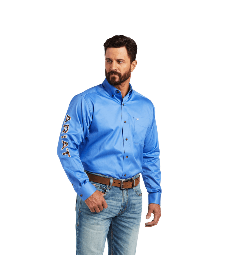 Ariat Men's MNS Team Logo Twill Classic Fit Shirt, Reykjavik Blue/Ginger Bread Sw