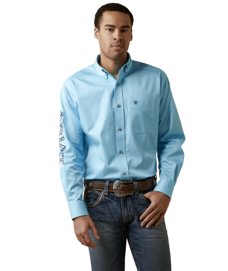 Ariat Men's MNS Team Logo Twill Classic Fit Shirt, Cenote Aqua