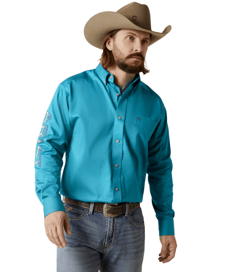 Ariat Men's MNS Team Logo Twill Classic Fit Shirt, Enamel Blue