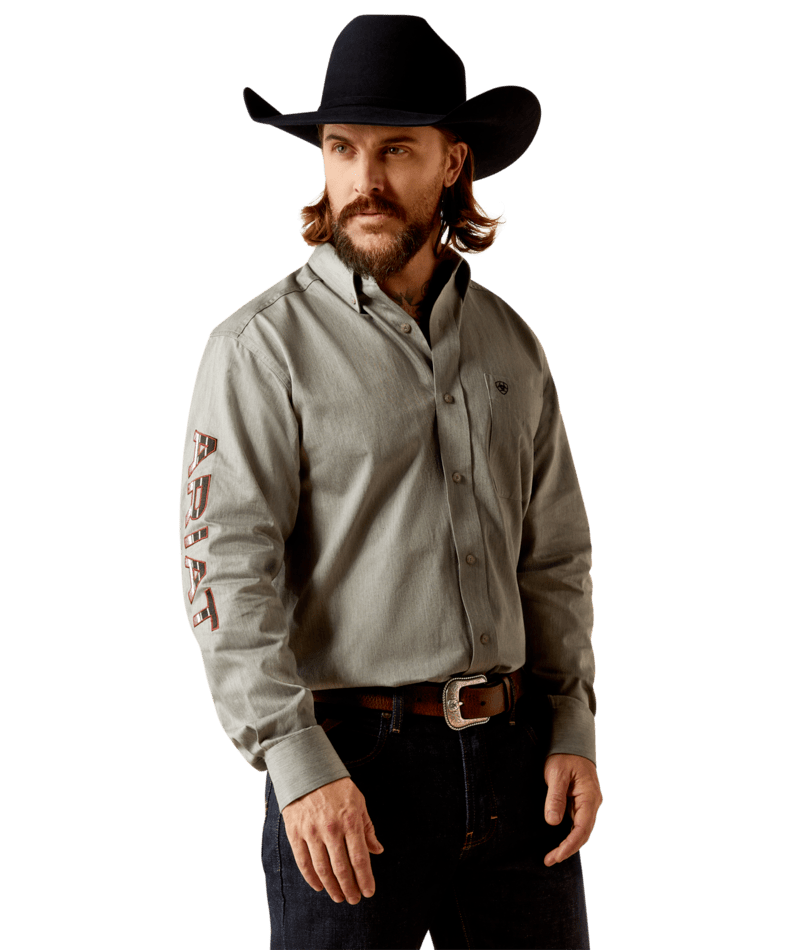 Ariat Men's MNS Team Logo Twill Classic Fit Shirt, Grey/Black