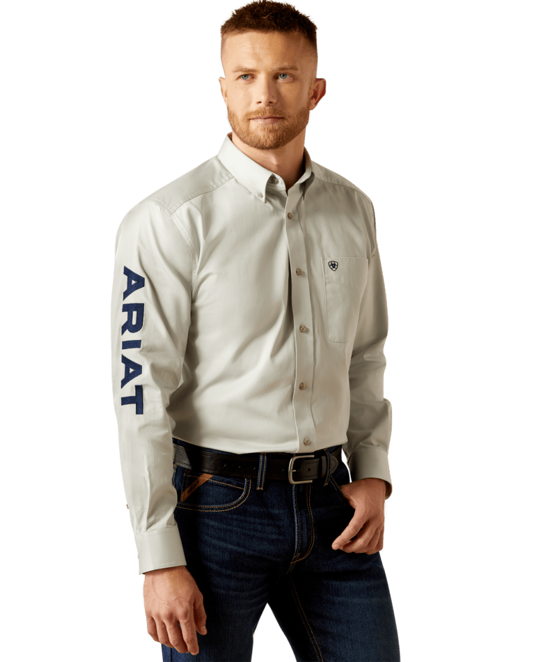 Ariat Men's MNS Team Logo Twill Classic Fit Shirt, Silver/Navy