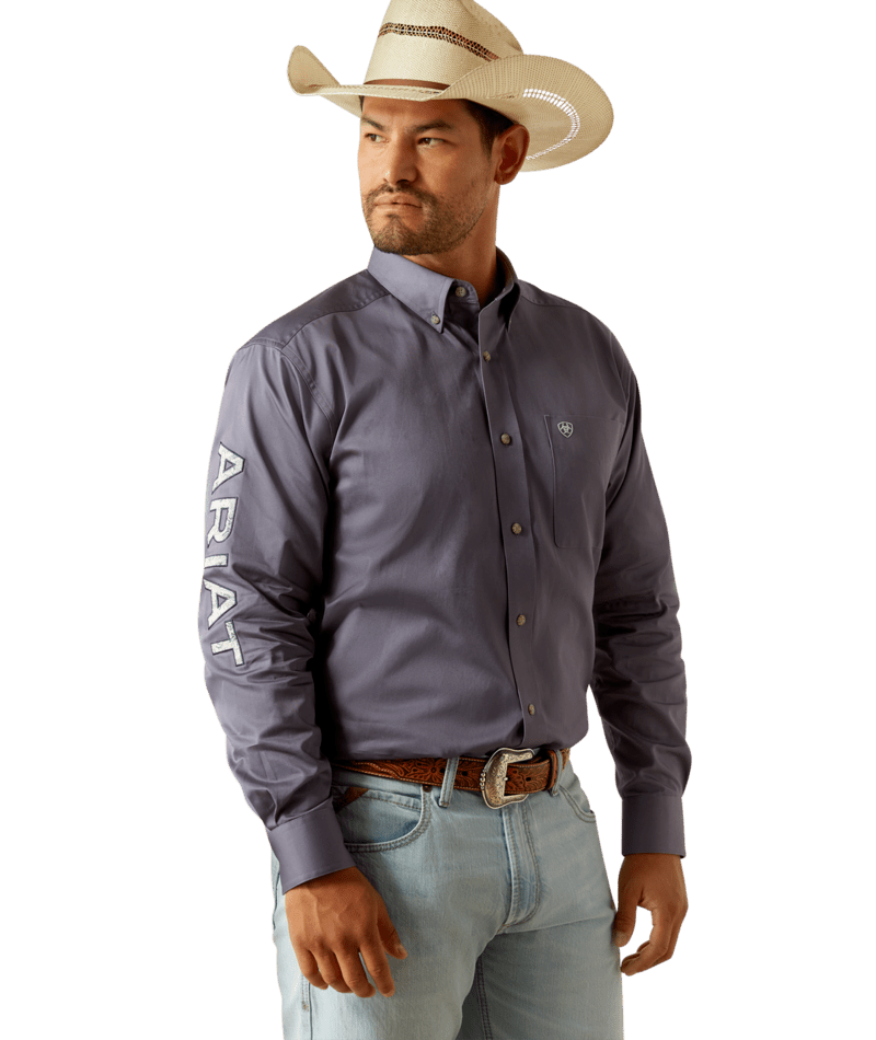 Ariat Men's MNS Team Logo Twill Classic Fit Shirt, Grey/White