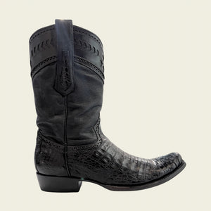 Cuadra Men's Caiman Belly Leather Narrow Square Toe Boot, Black