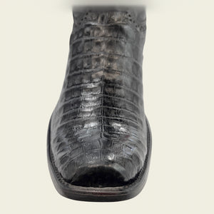 Cuadra Men's Caiman Belly Leather Narrow Square Toe Boot, Black
