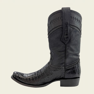 Cuadra Men's Caiman Belly Leather Narrow Square Toe Boot, Black