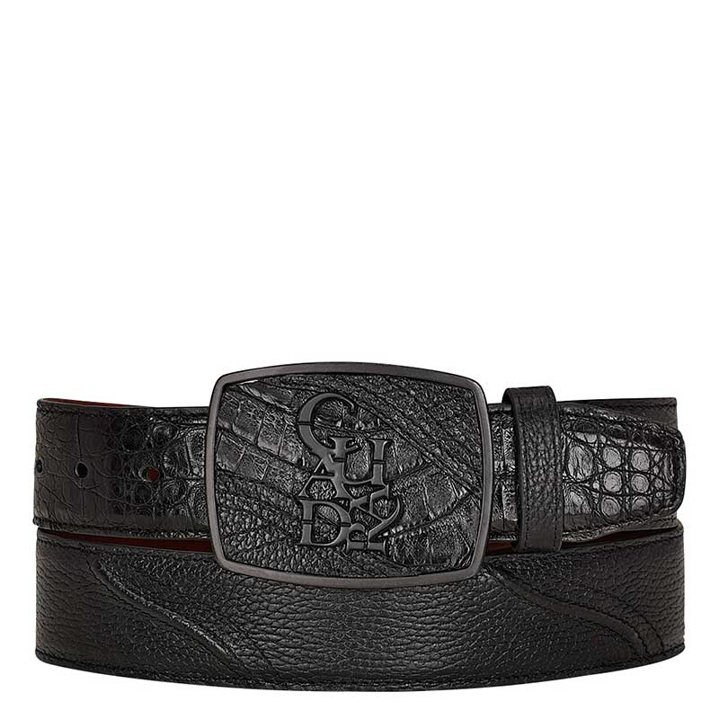 Cuadra Men's Caiman Belly Leather Belt, Black