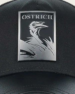 Cuadra Unisex Bovine Leather Ostrich Metal Patch Cap, Black