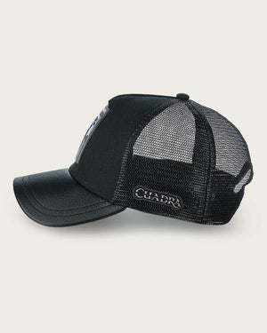 Cuadra Unisex Bovine Leather Ostrich Metal Patch Cap, Black