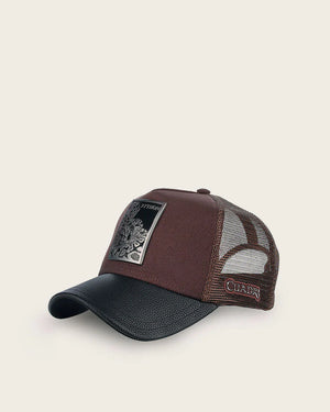 Cuadra Unisex Bovine Leather Python Metal Patch Cap, Brown