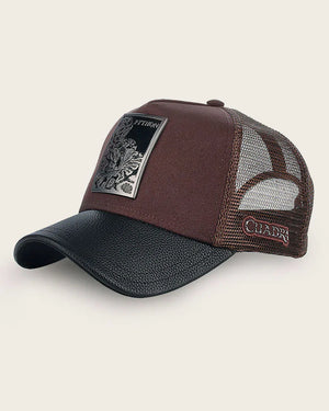 Cuadra Unisex Bovine Leather Python Metal Patch Cap, Brown