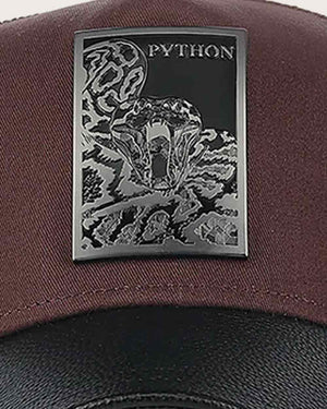 Cuadra Unisex Bovine Leather Python Metal Patch Cap, Brown