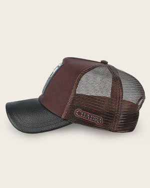 Cuadra Unisex Bovine Leather Python Metal Patch Cap, Brown