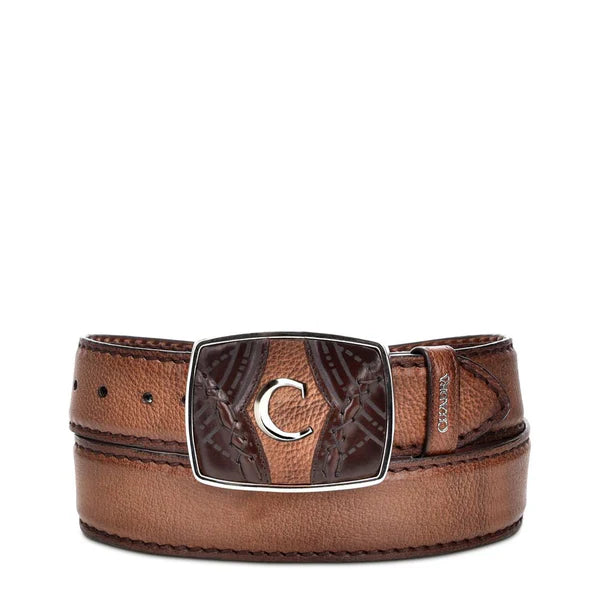 Cuadra Men's Deer Leather Belt, Almond