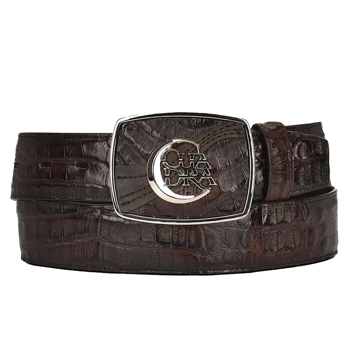 Cuadra Men's Caiman Belly Leather Belt, Arauco Chocolate