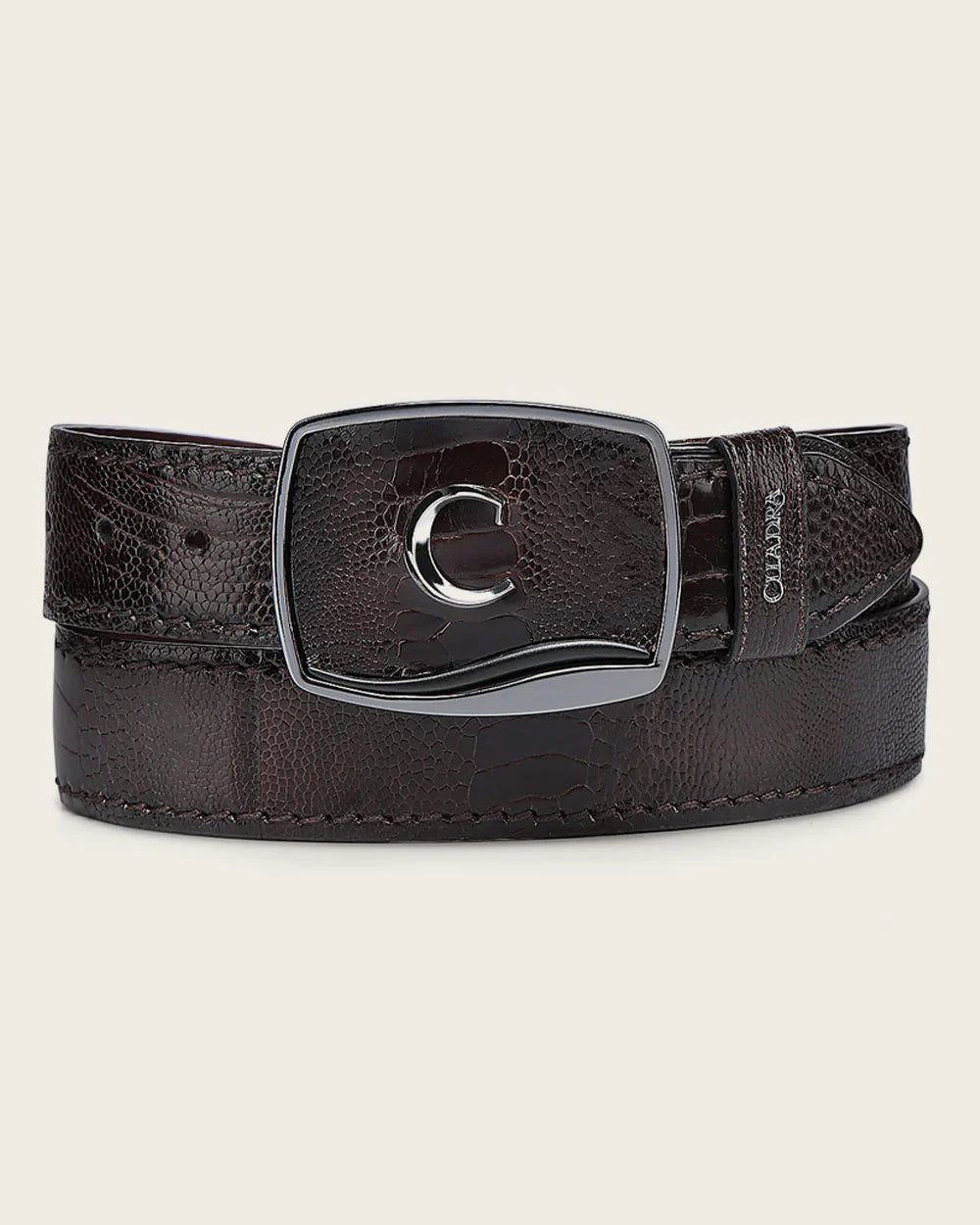 Cuadra Men's Ostrich Leg Leather Belt, Brown