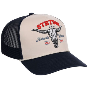 Stetson Skull Trucker Cap, Off White/ Navy