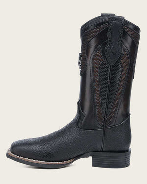 Cuadra Men's Bison Leather Square Toe Boot, Black