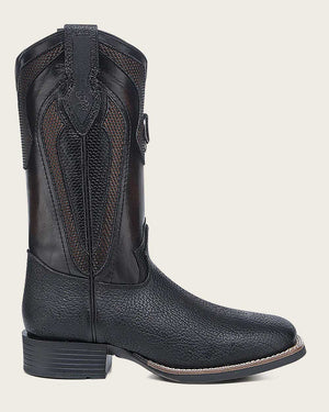 Cuadra Men's Bison Leather Square Toe Boot, Black