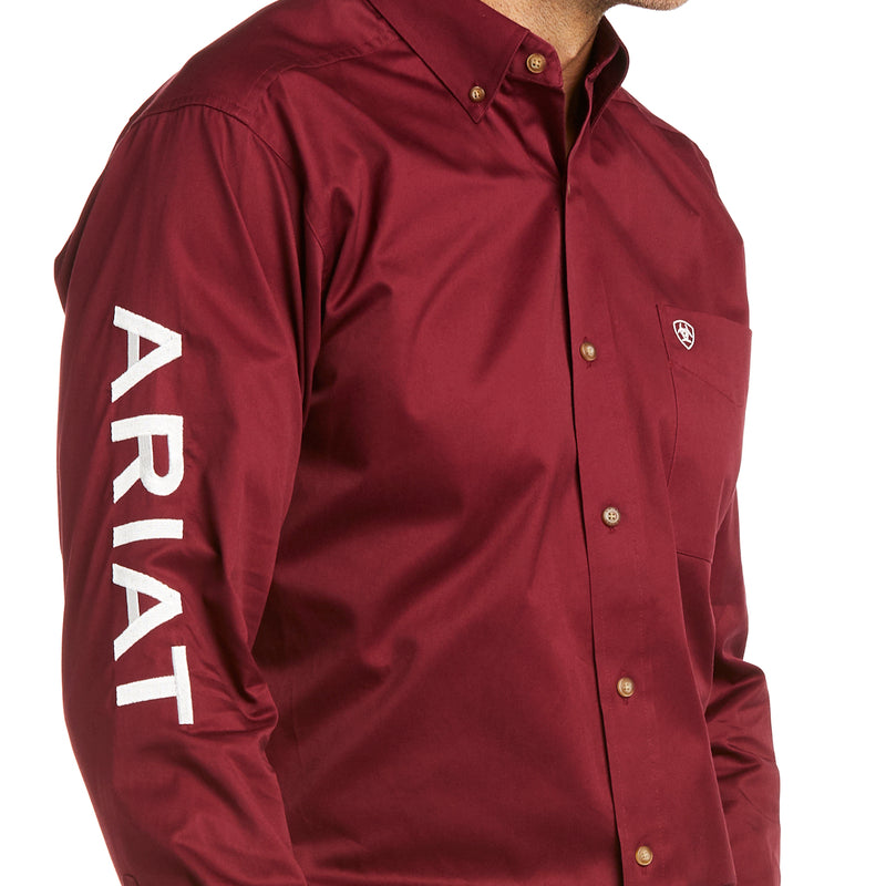Ariat: Men's Team Logo Twill Burgundy/White Fitted LS Shirt