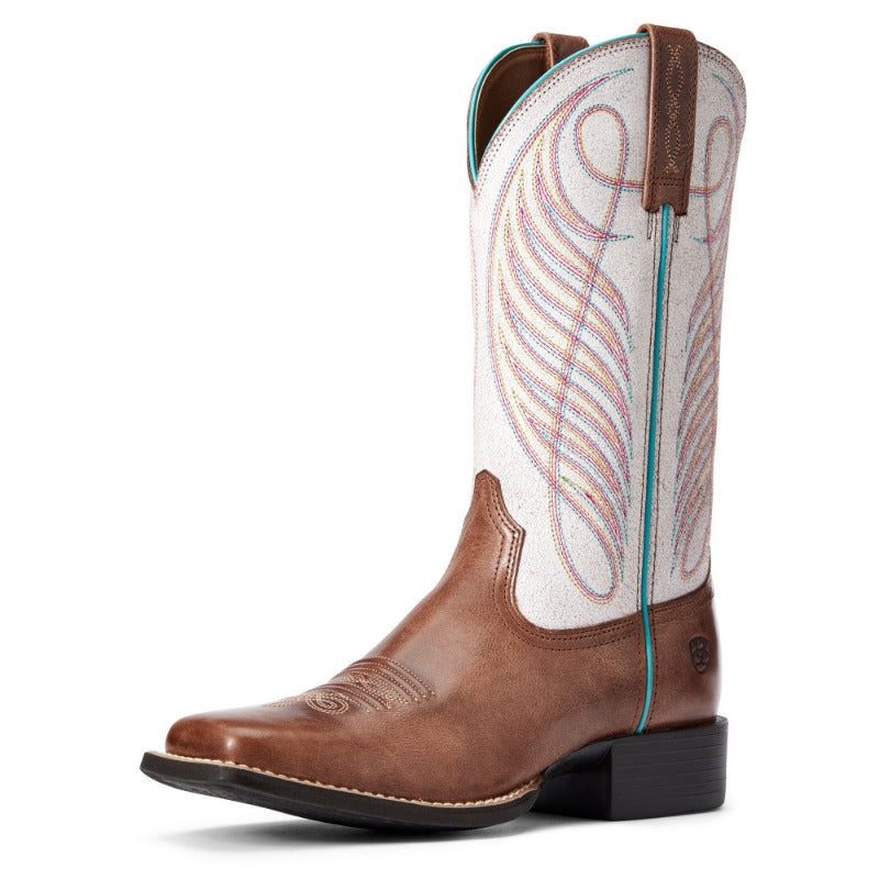 Ariat Women's Round Up Wide Square Toe, Leather Brown/Crackled White