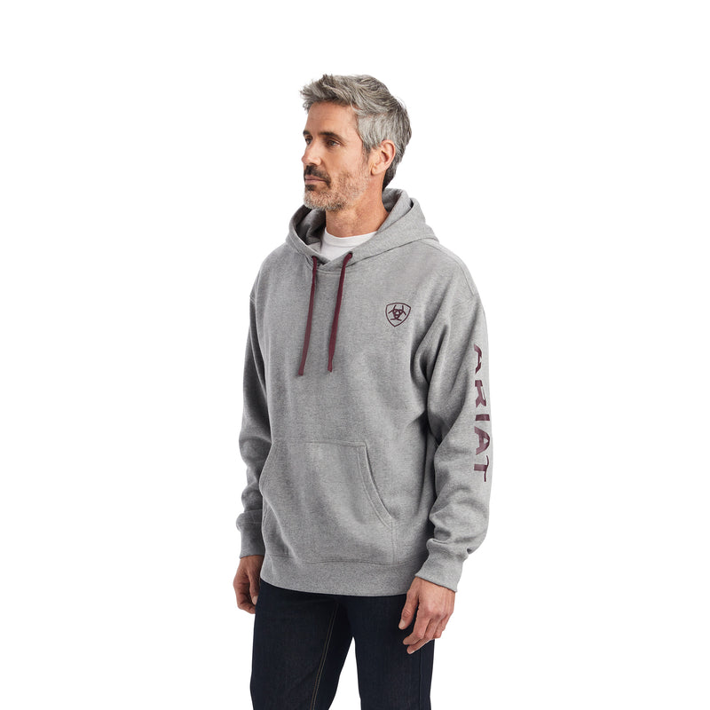 10040817 Ariat Men's ARIAT Logo Hoodie, Heather Grey/ Cherry