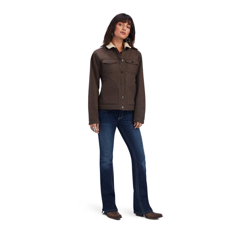 Ariat Women's Trucker Softshell Jacket Brazil Nut Embossed Tooled Flo, Brown