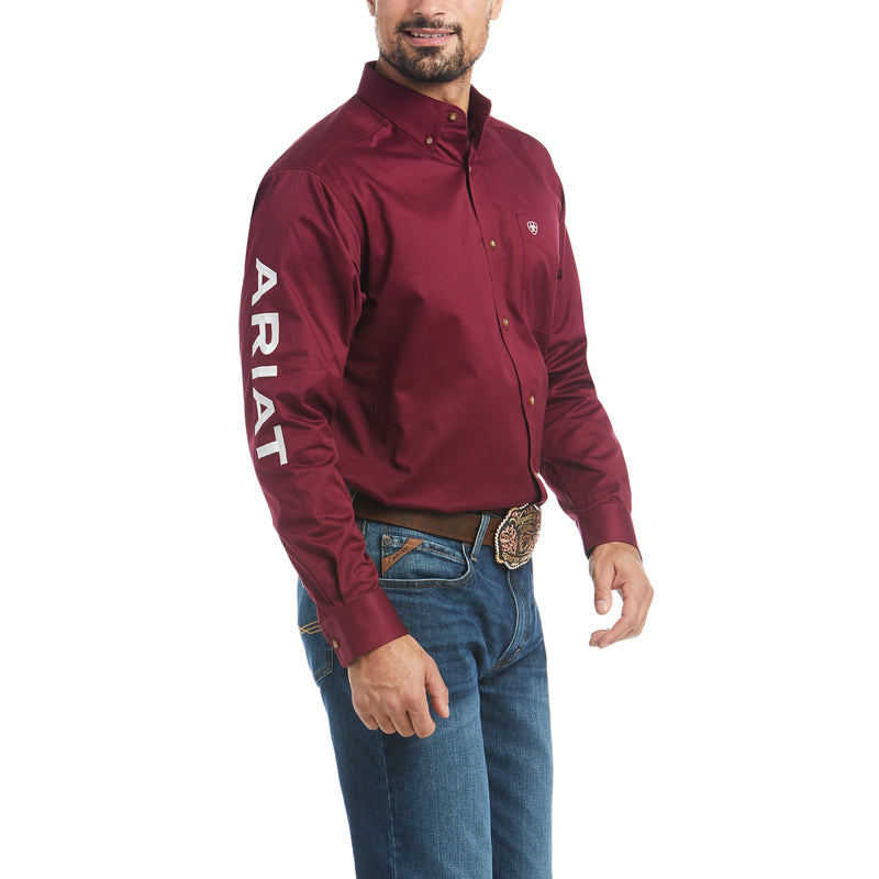 Ariat Men's Team Logo Twill Long Sleeve Shirt, Burgundy